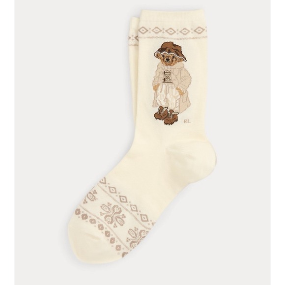 Polo Ralph Lauren Women's Polo Bear Crew Socks Winter Bear Ivory SZ 9-11 NWT - Picture 6 of 6